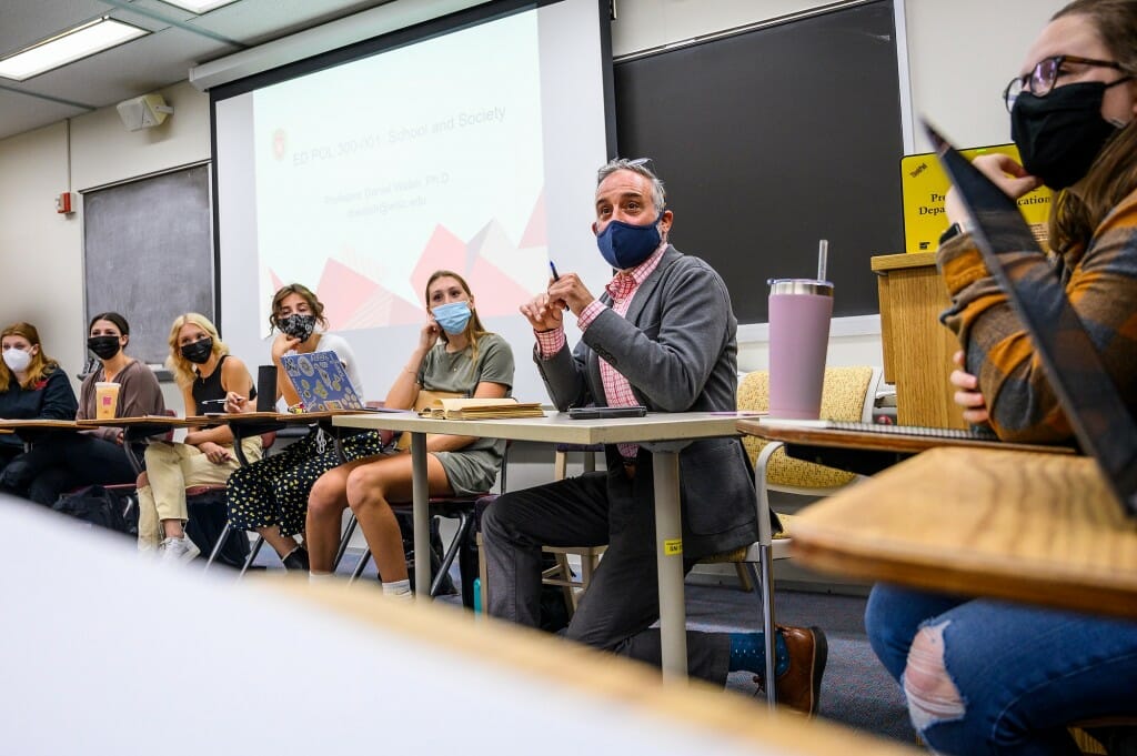 Daniel Walsh, an associate faculty associate in the School of Education, teaches an educational policy class in Educational Sciences building.