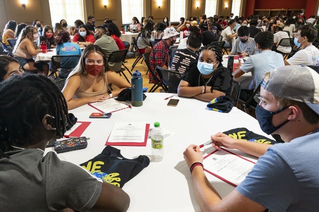 Students take part in a community building exercise.