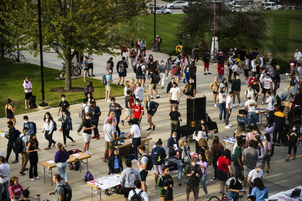 Students attend the Student Organization Fair at the Kohl Center.