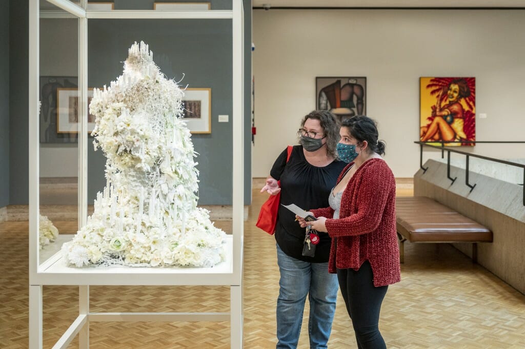 Madalyn Gasca and her mother Laura take part in a scavenger hunt at the Chazen Museum of Art.