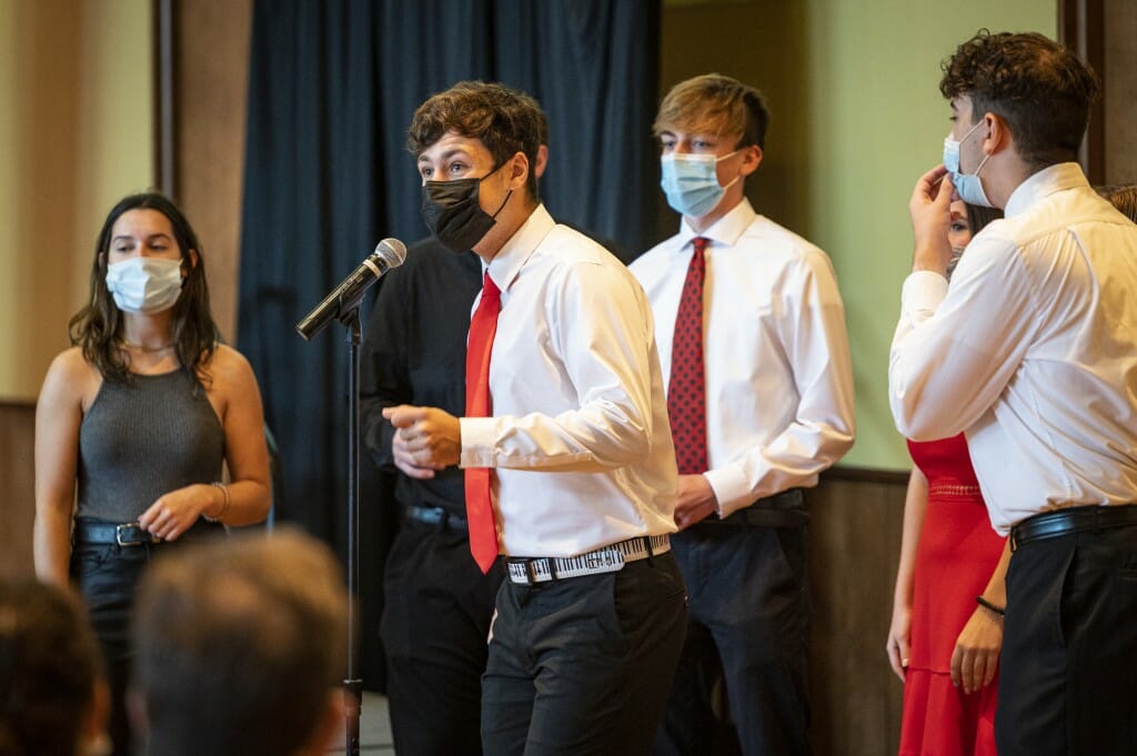 Members of the UW-Madison a cappella group Redefined perform during a Family Weekend event in Varsity Hall in Union South.