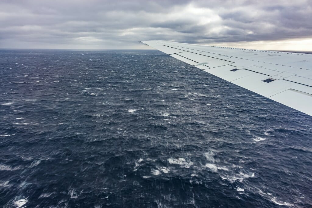 View of water and plane wing