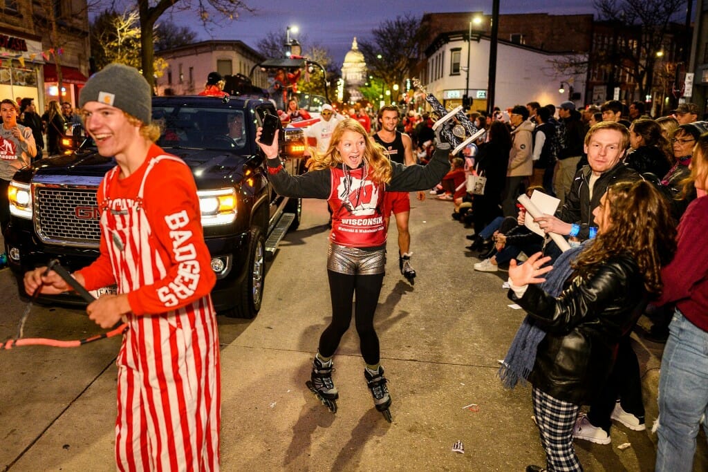 Members of the Wisconsin Water Ski and Wakeboard Team greet the crowd during the parade.