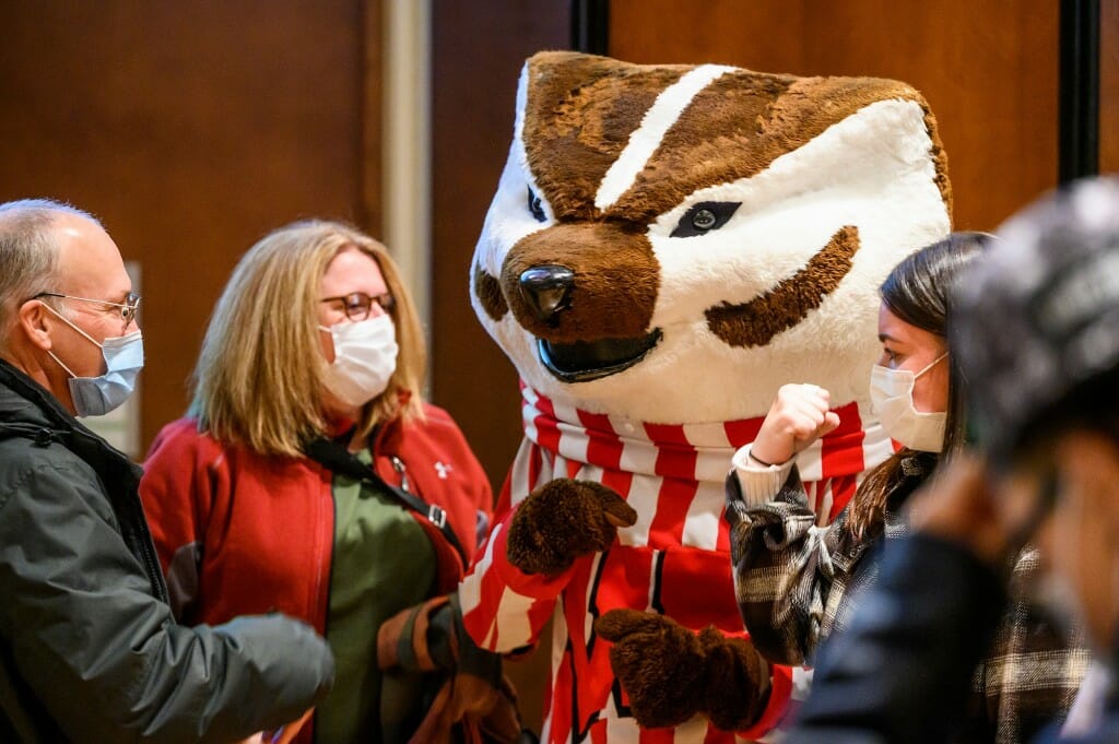 Bucky Badger was a lively presence at the tailgate.