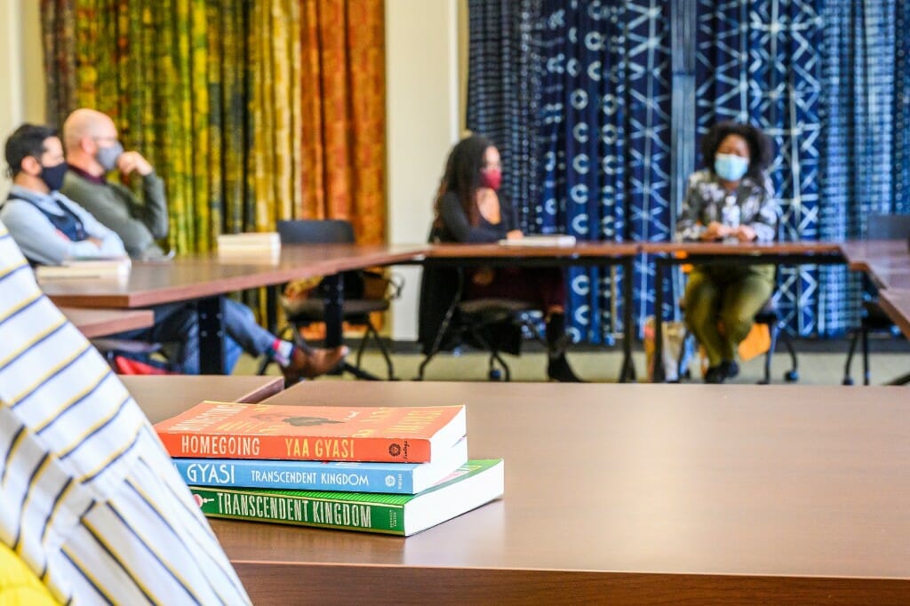 Books on a table