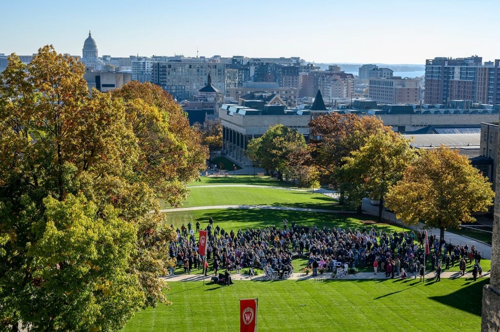 View of crowd on hill