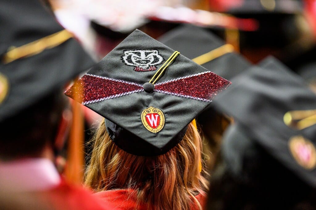 A portrait of a proud Bucky highlights this cap.