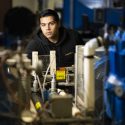 Winter Commencement speaker Jai Khanna is majoring in mechanical engineering. He's shown in a lab in the Mechanical Engineering Building.