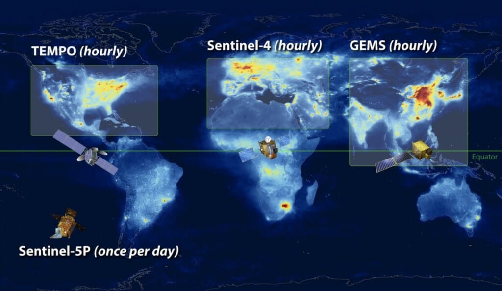 Computer renderings of air pollution patterns over continents