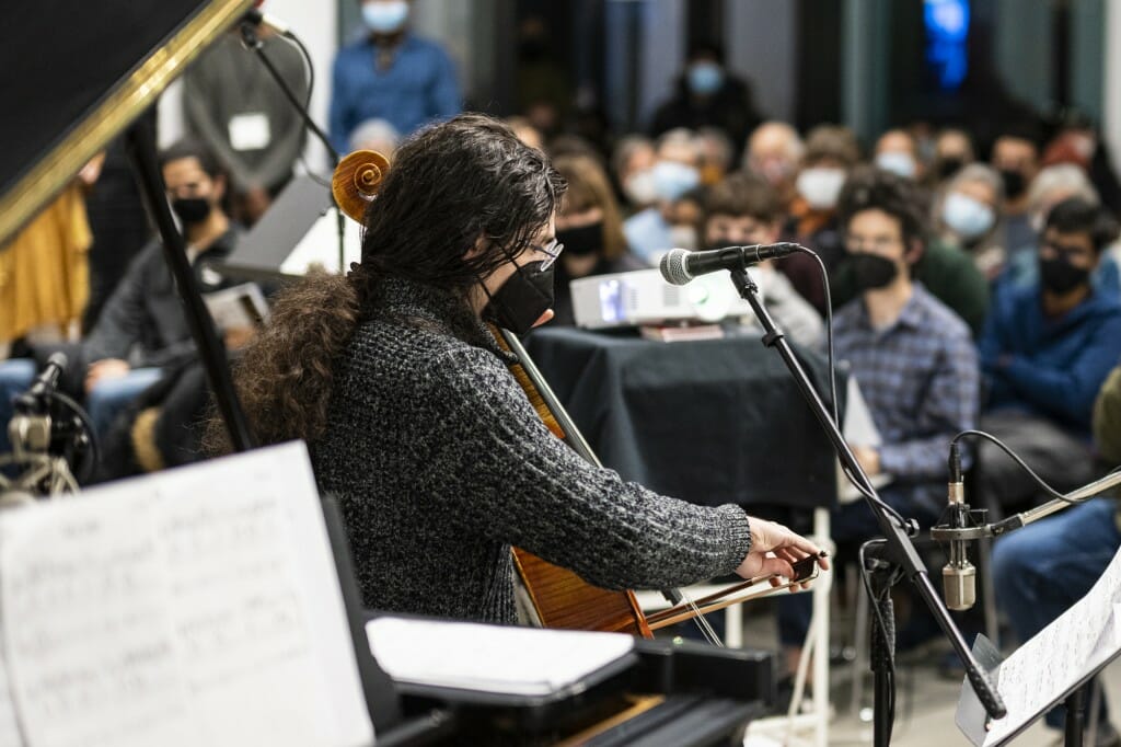 Graduate student Jacob Muratore performs the cello. 