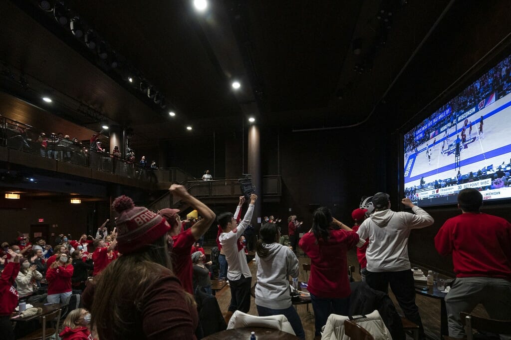 Fans celebrate a big point win.