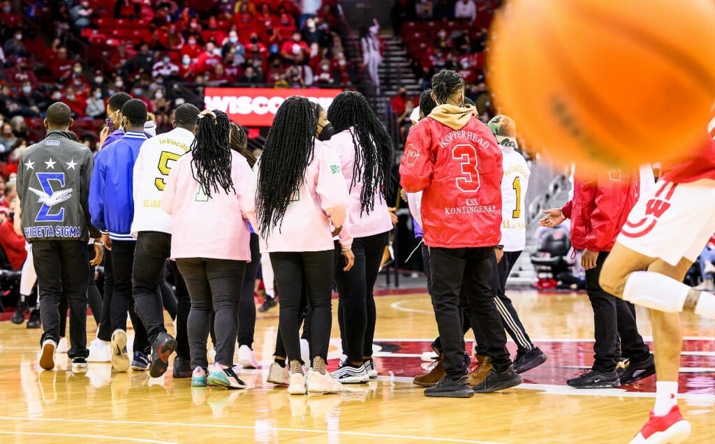 Basketballs reclaim the court as members of the National Pan-Hellenic Council of UW–Madison exit following the group’s stroll performance.