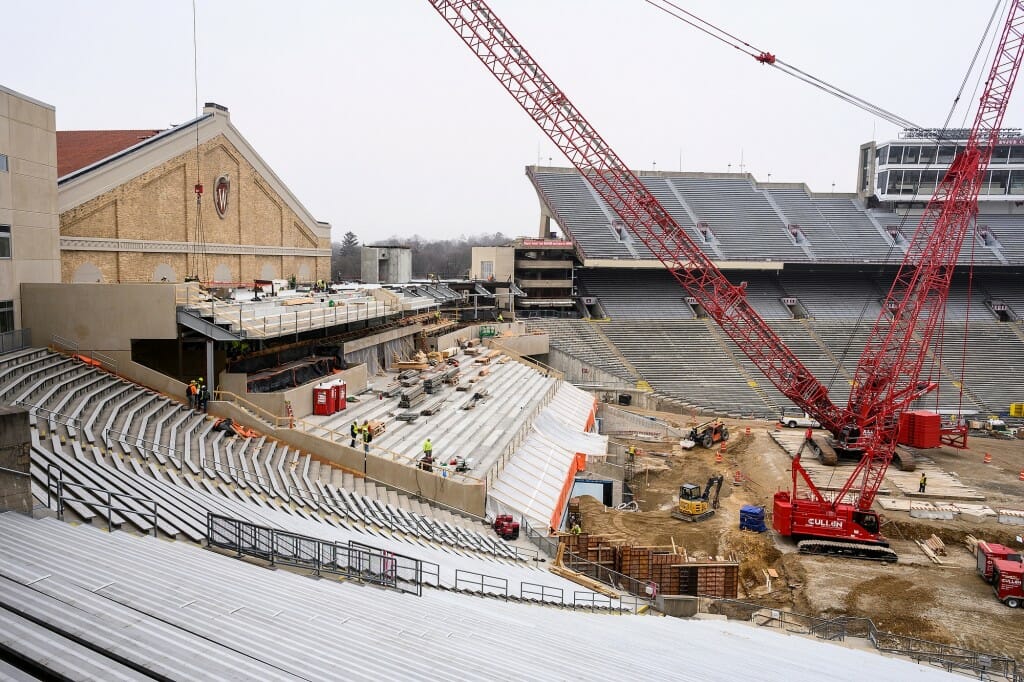 Construction equipment inside the stadium