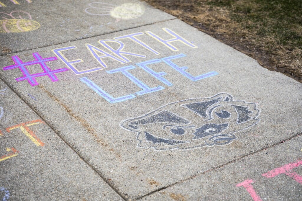 Bucky Badger is a believer in Earth Day, which was founded by UW–Madison alum Gaylord Nelson.