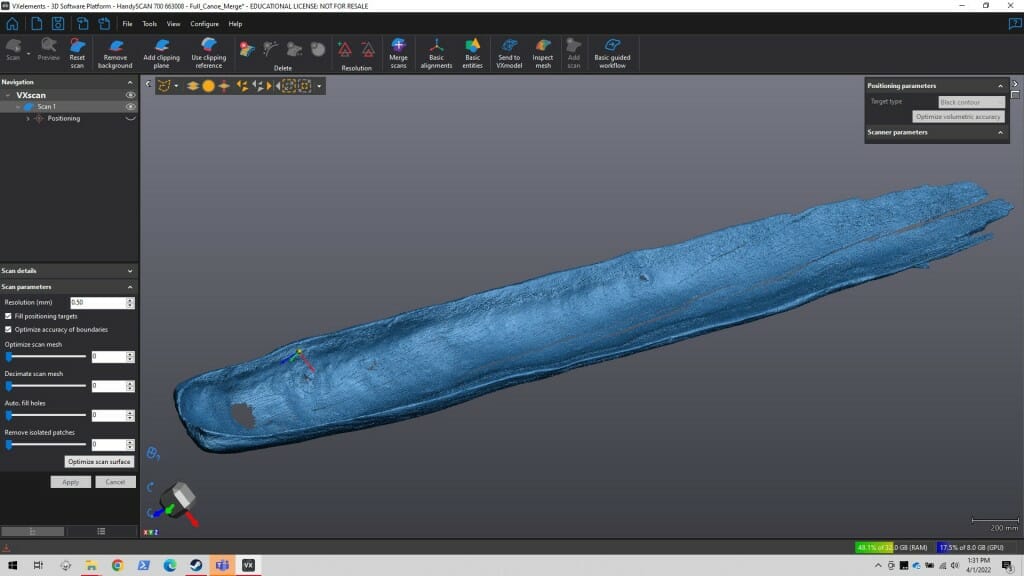 Screen shot of an electronic scan of a canoe.