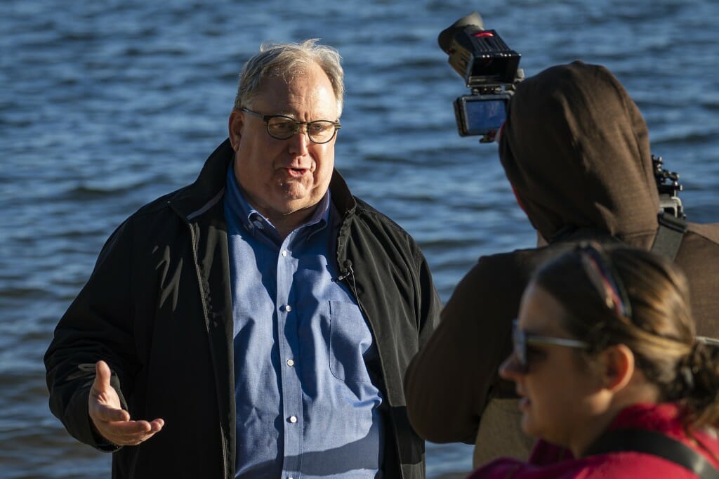 Christian Overland, the director and CEO of the Wisconsin Historical Society, speaks to members of the media during the recovery.