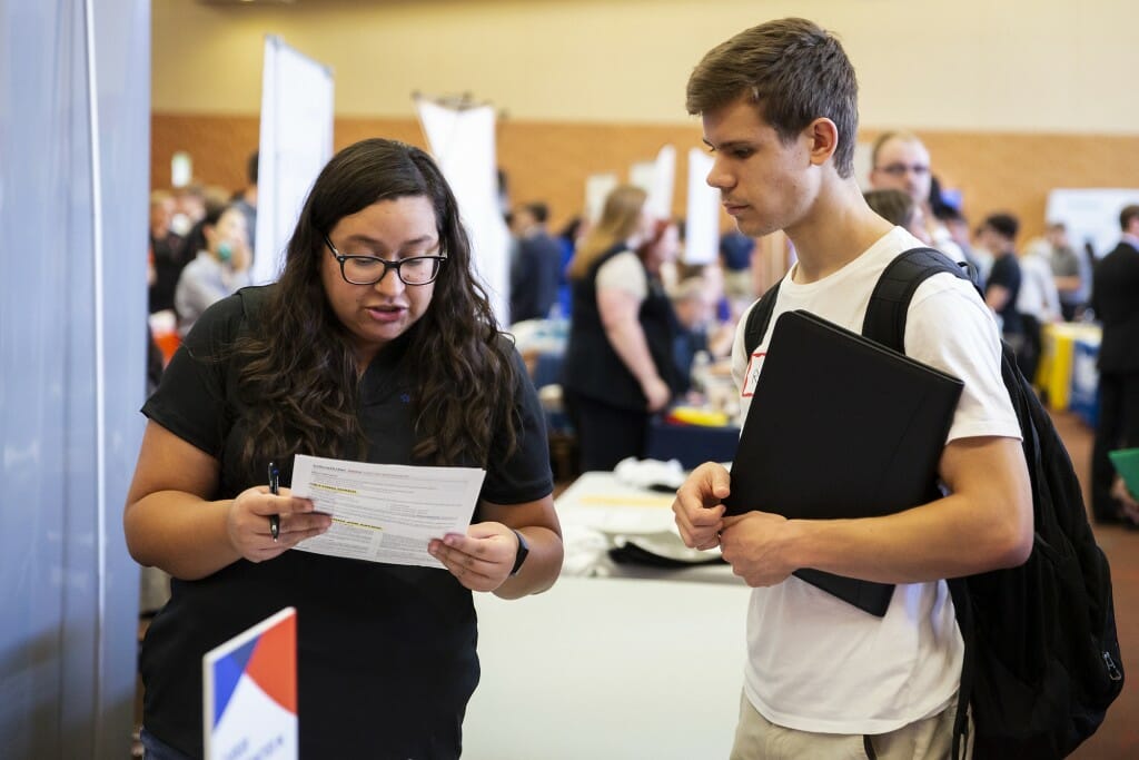 Sophomore Ryan Drew gets some advice from a recruiter.