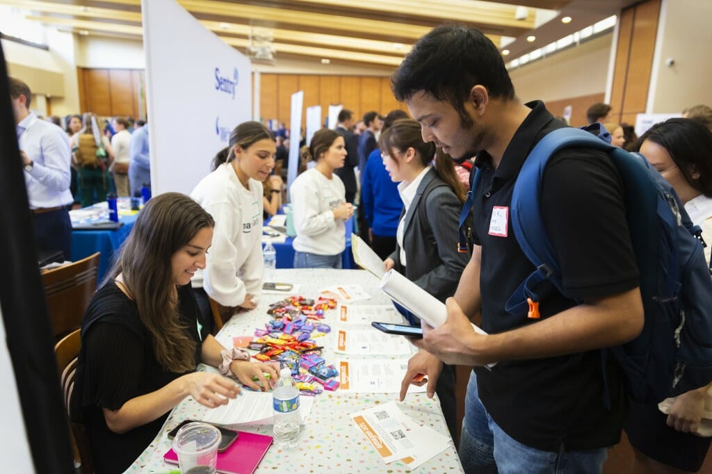 Satvik Shukla, a graduate student, explores job options with a recruiter.