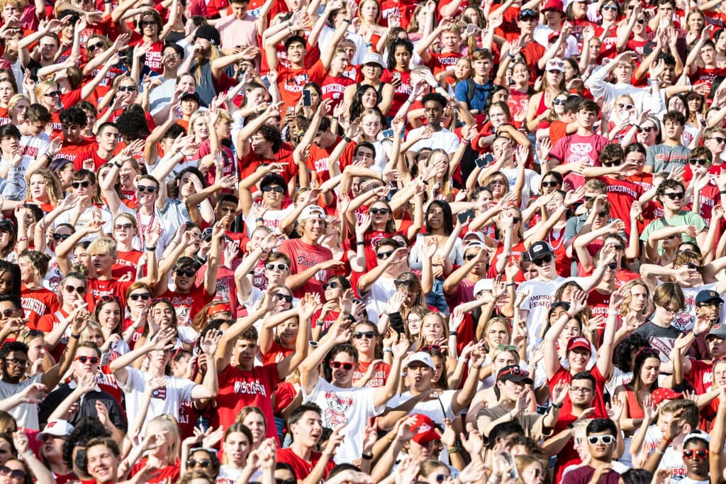 First-year students sing, dance and cheer during the W Project event.