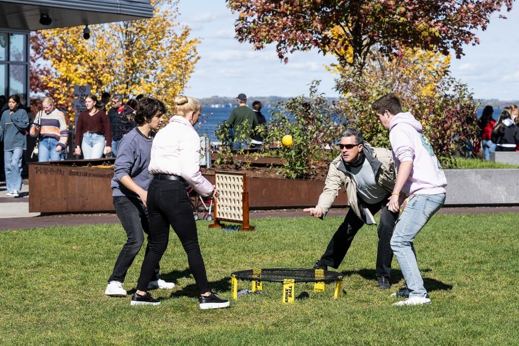 A game of spike ball keeps everyone entertained at the Memorial Union Terrace along Lake Mendota.