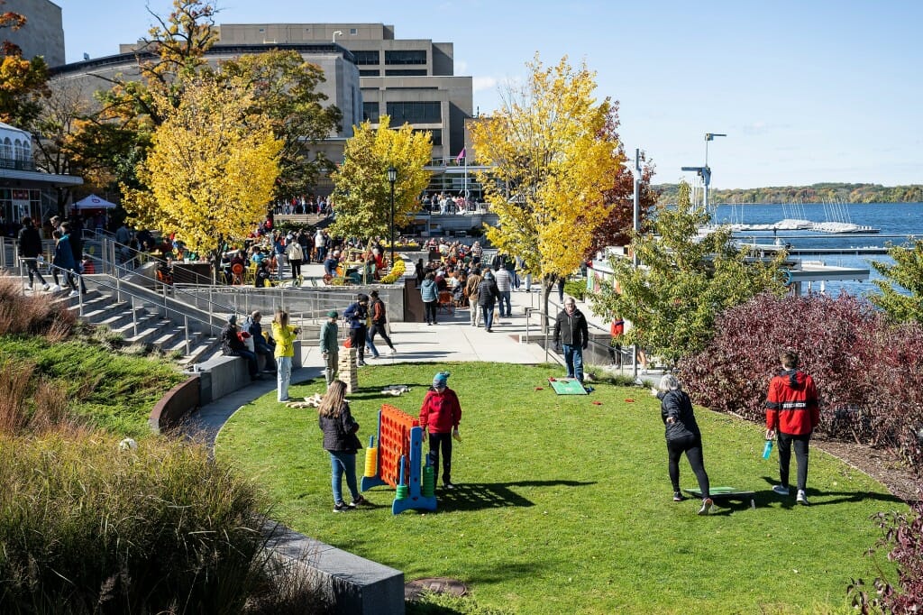 Students' families got to know each other over some friendly lawn games at the Memorial Union Terrace and Alumni Park along Lake Mendota.