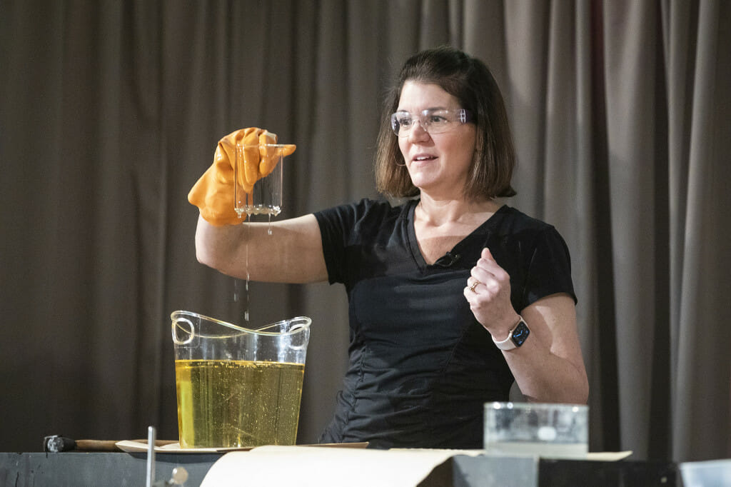 Haddie McLean demonstrates the effects of Index of Refraction.