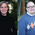 Zuzana Buřivalová, left, and Andrew Greenberg, winners of the inaugural Bassam Z. Shakhashiri Public Science Engagement Award 