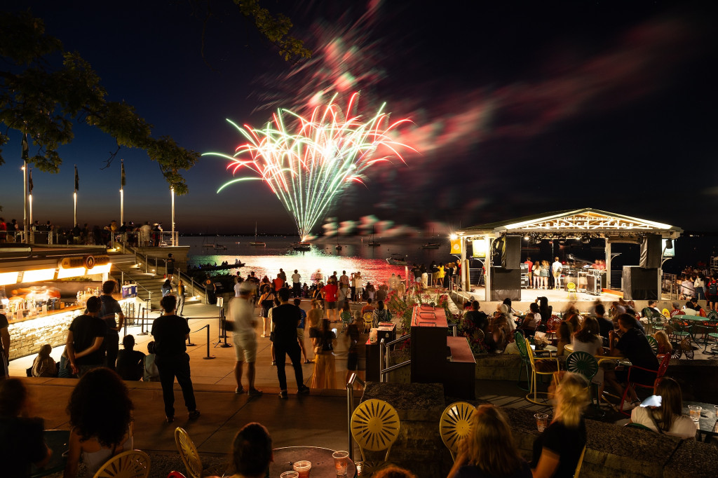 Fireworks light up the night sky for a crowd gathered at the Terrace.