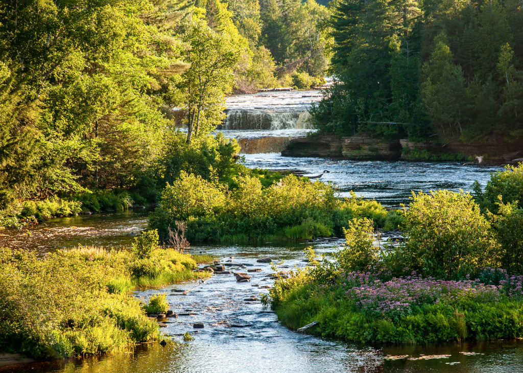 A flowing river.