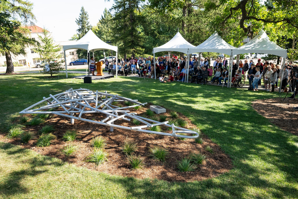 A metal sculpture is shown.