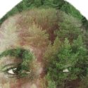 In this artist's rendering, a photo of a forest is superimposed on a young man's face.