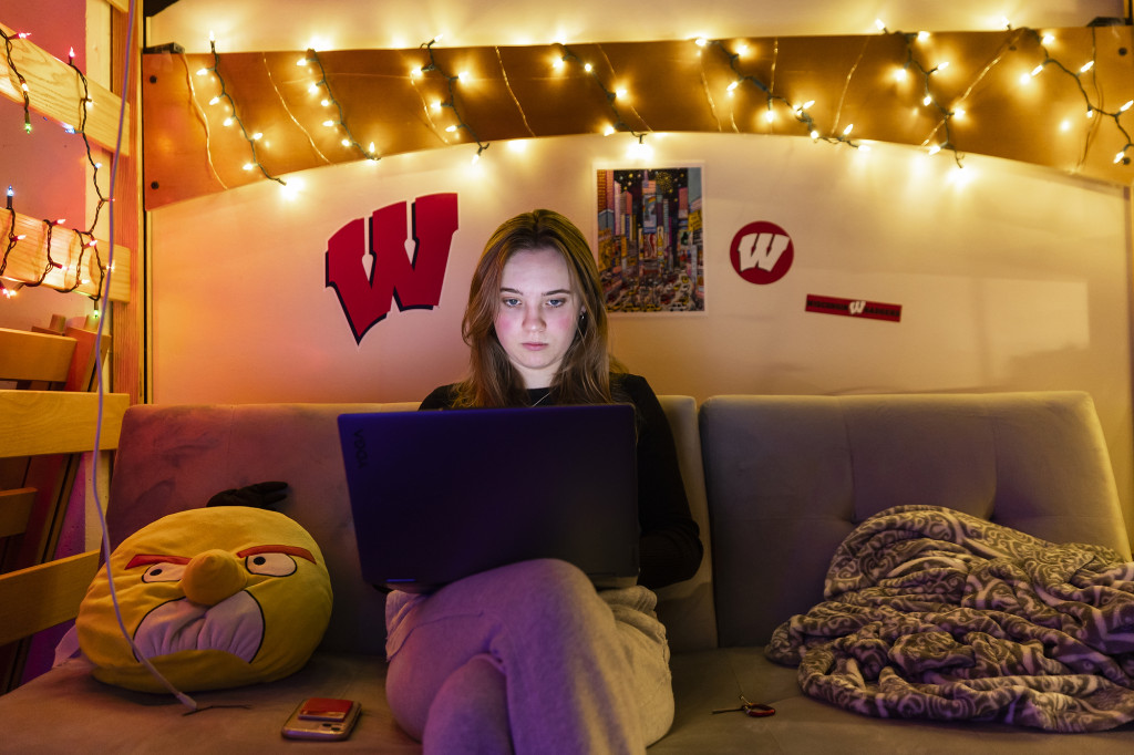 Photo of a woman studying.