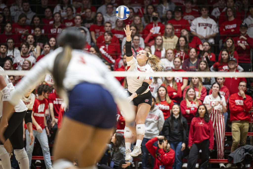 Joslyn Boyer (1) serves up the ball during the Jackson State game.