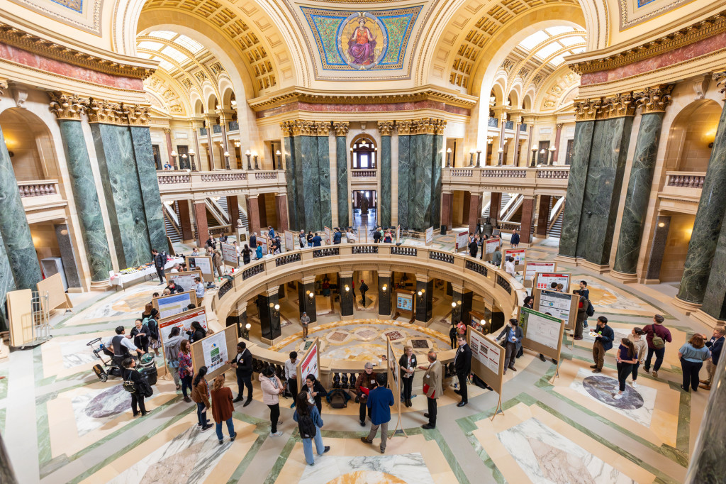 A look at people milling about the Capitol rotunda.