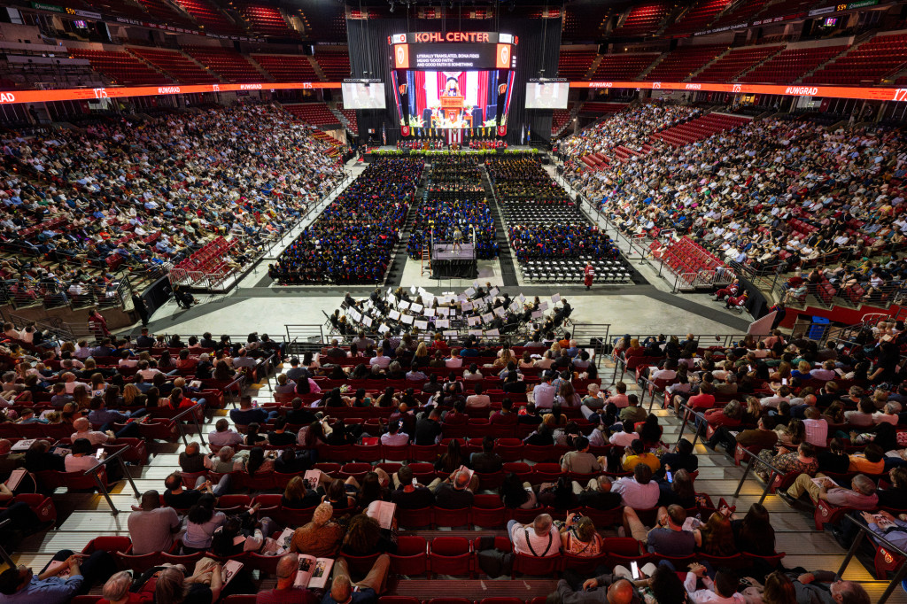 A look at the inside of the Kohl Center during graduation ceremonies.