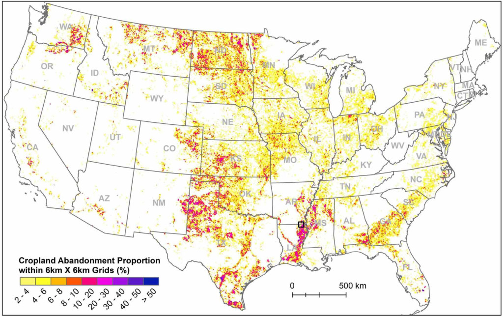 A map of the United States with yellow and red sections on it.