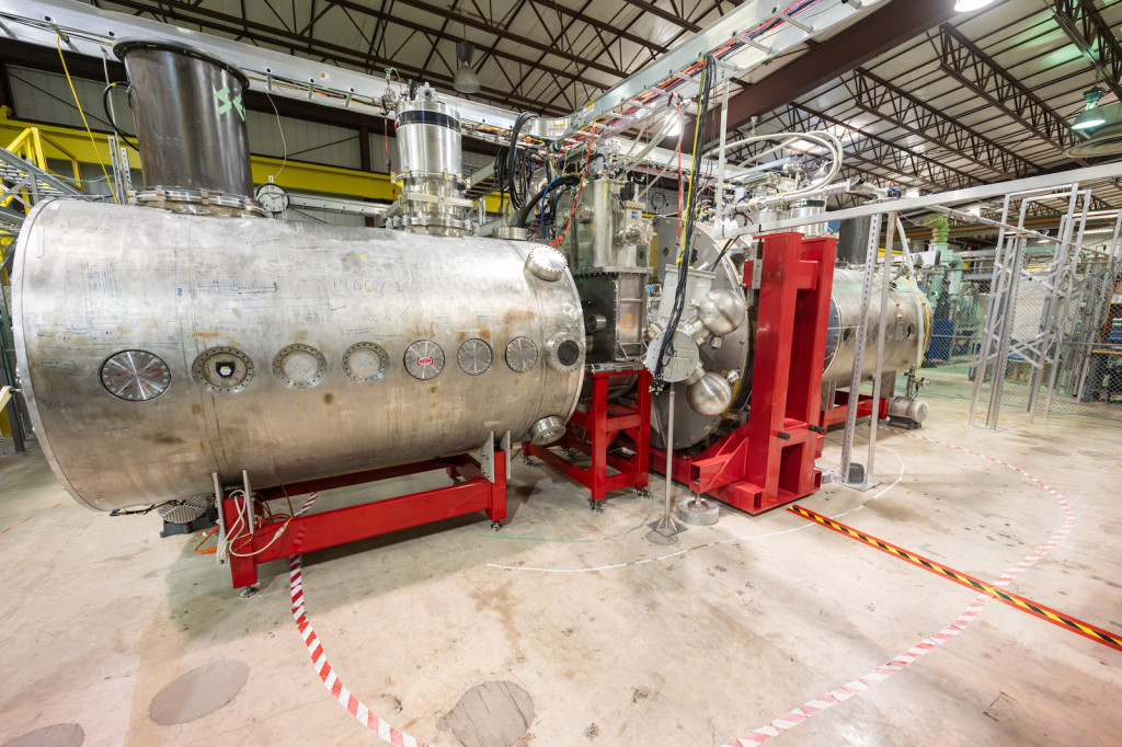 A large piece of metal machinery is pictured.