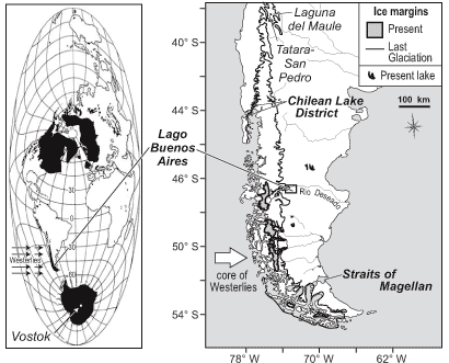 Map showing extant if last ice age and area UW–Madison researchers have been studying.